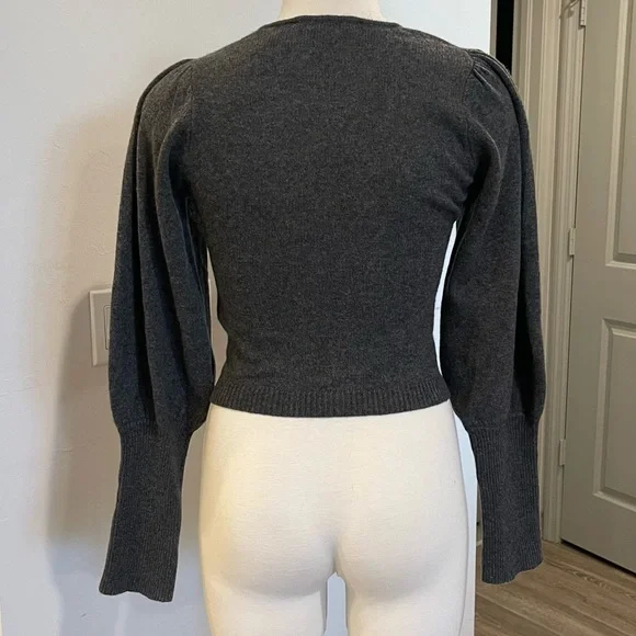 FRAME Grey Cashmere Puffed Sleeve Sweater